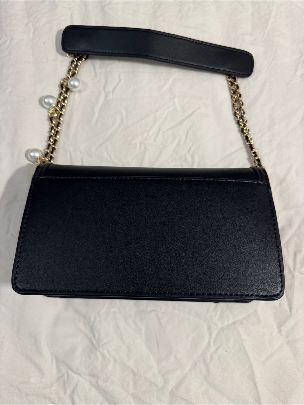 Karl Lagerfeld Black Leather Shoulder Bag with Gold Chain and Pearl Accents - Picture 7 of 10